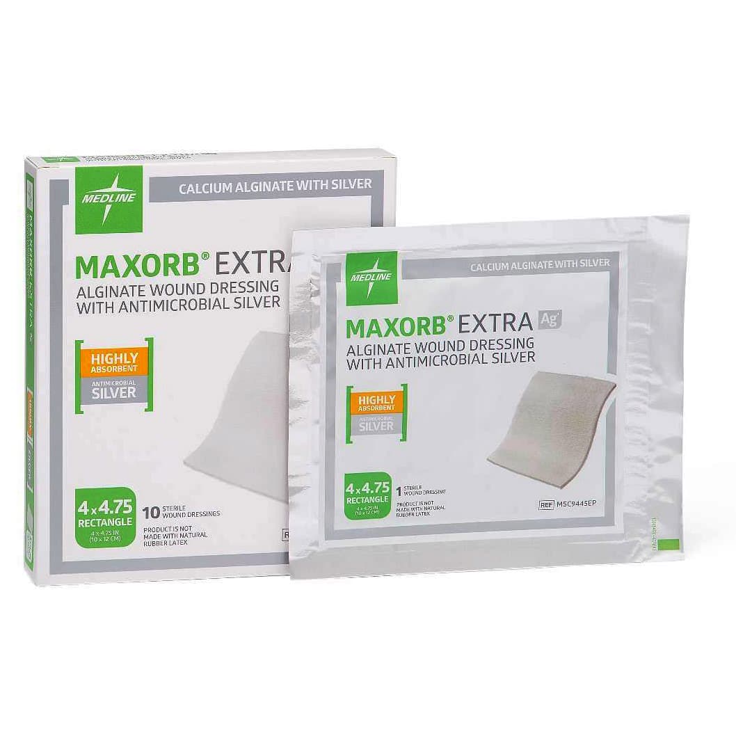 Maxorb Extra Ag+ CMC/Alginate Wound Dressing, 4 x 4.75 Inch - Case of 50 - Image 1