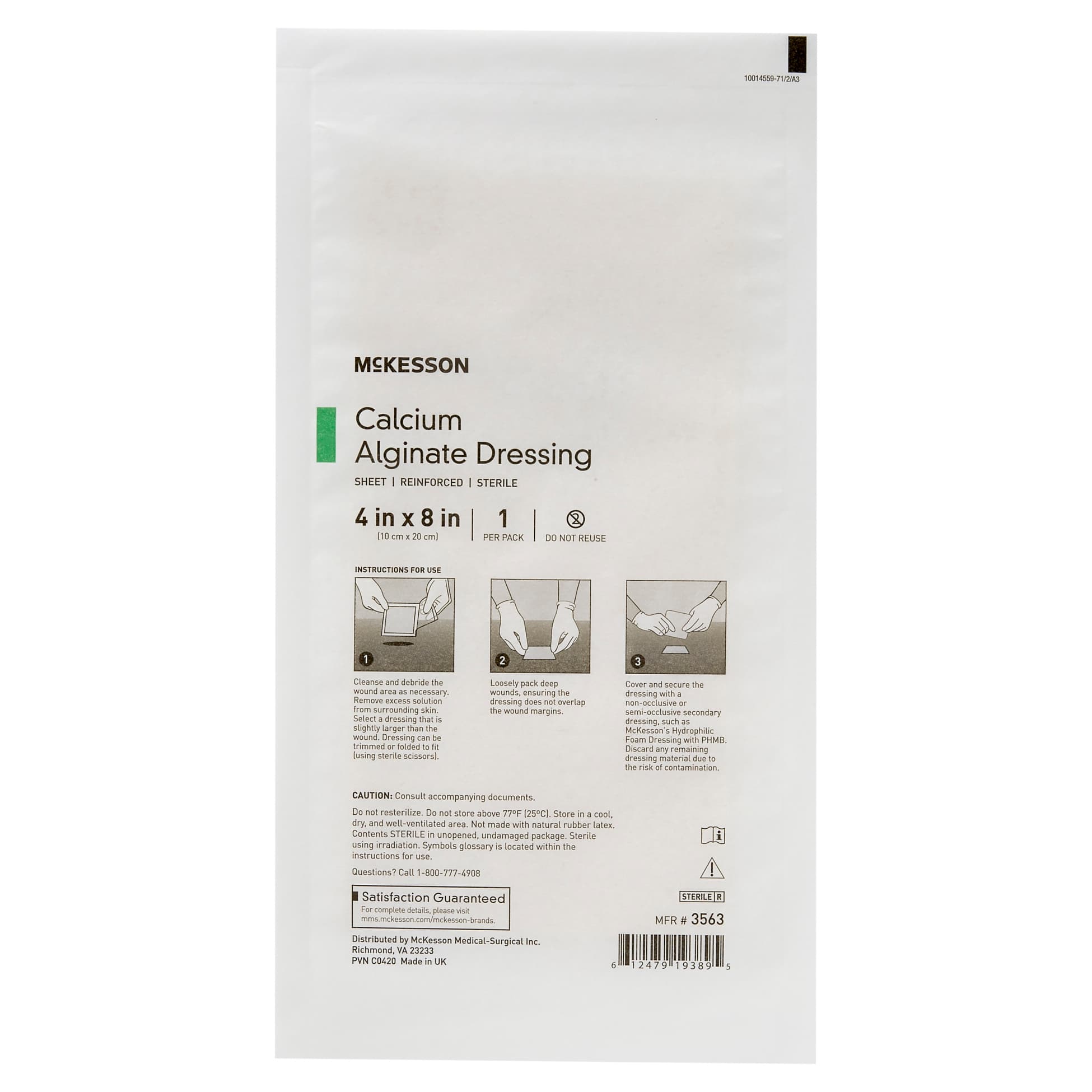 Mckesson Calcium Alginate Dressing, White, 4 x 8 Inch, Rectangle, Sterile - Image 1