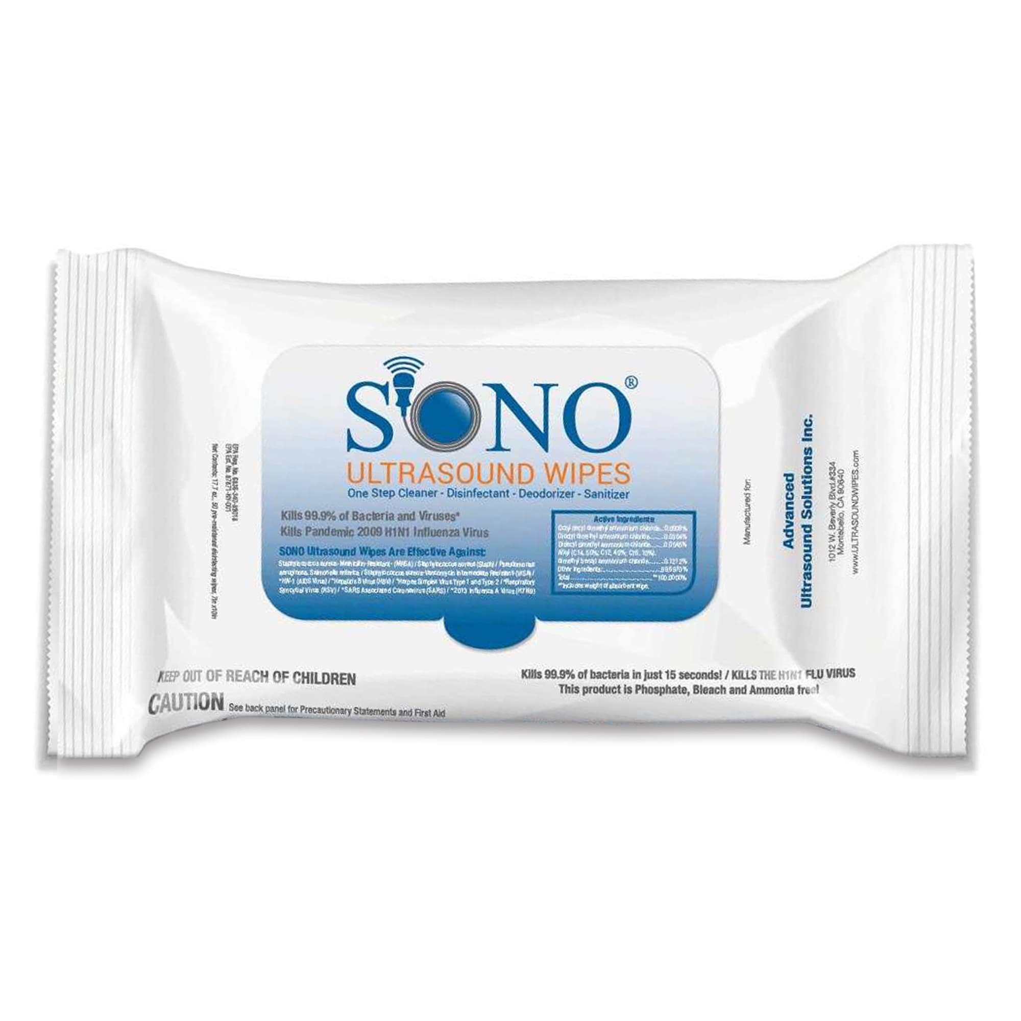 Sono Ultrasound Surface Disinfectant Cleaner Wipes - Package of 50 - Image 1