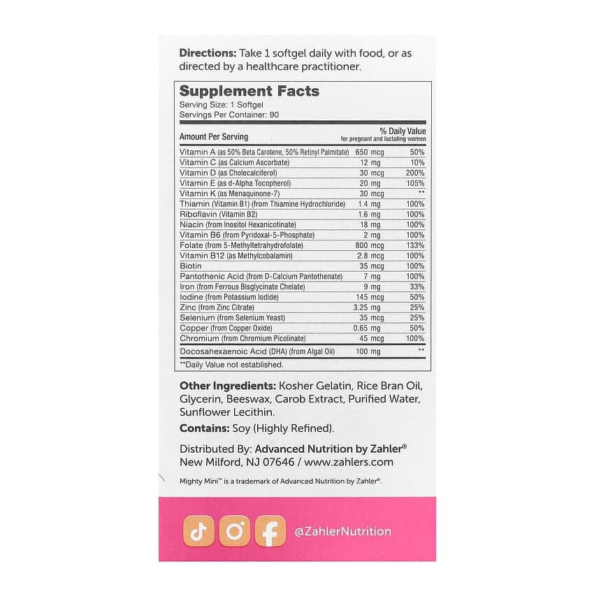 Zahler, Mighty Mini Prenatal + DHA Softgels, 90 Count - Each - Image 2