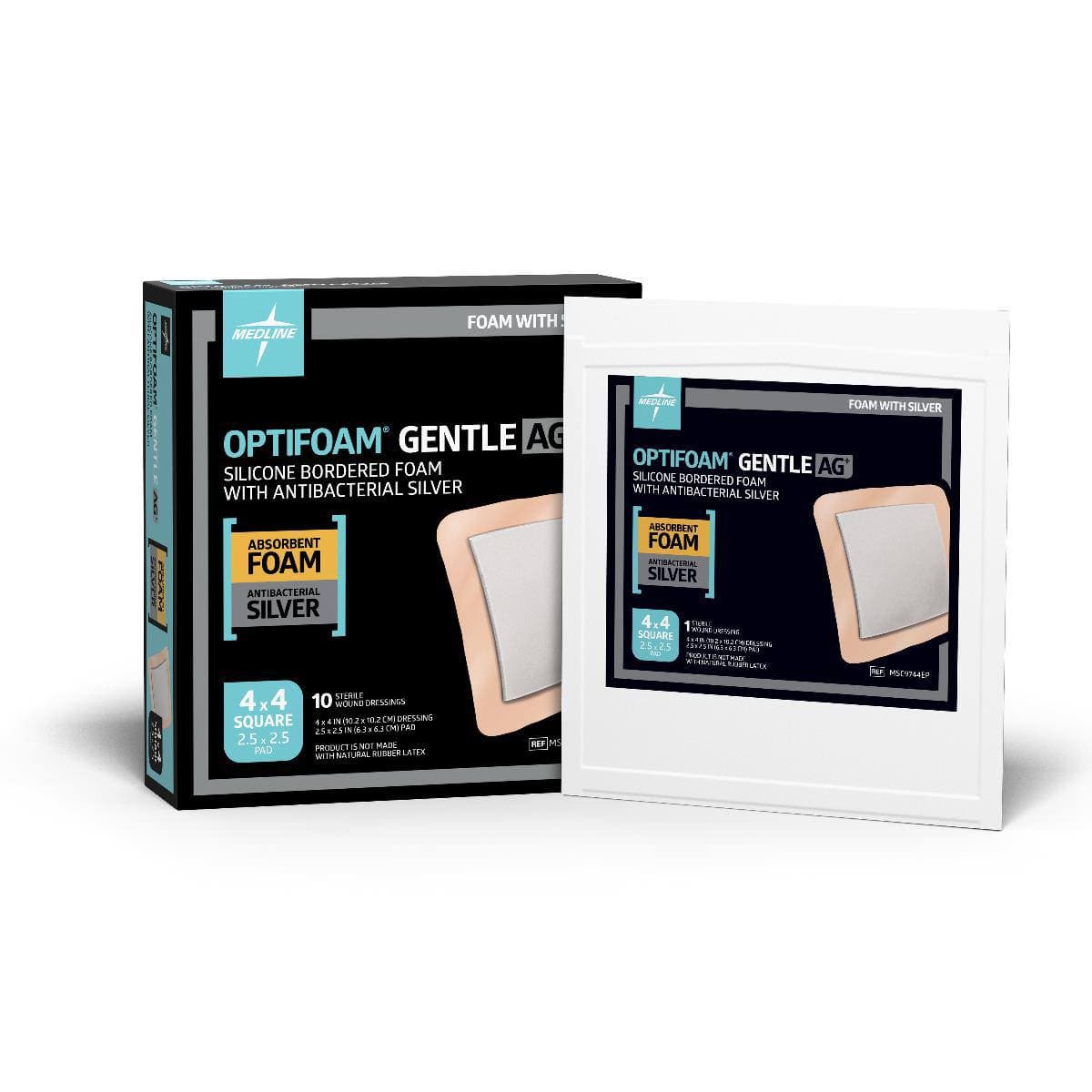 Optifoam Gentle Ag+ Silicone Bordered Foam Dressing, 4 x 4 Inch - Box of 10 - Image 1