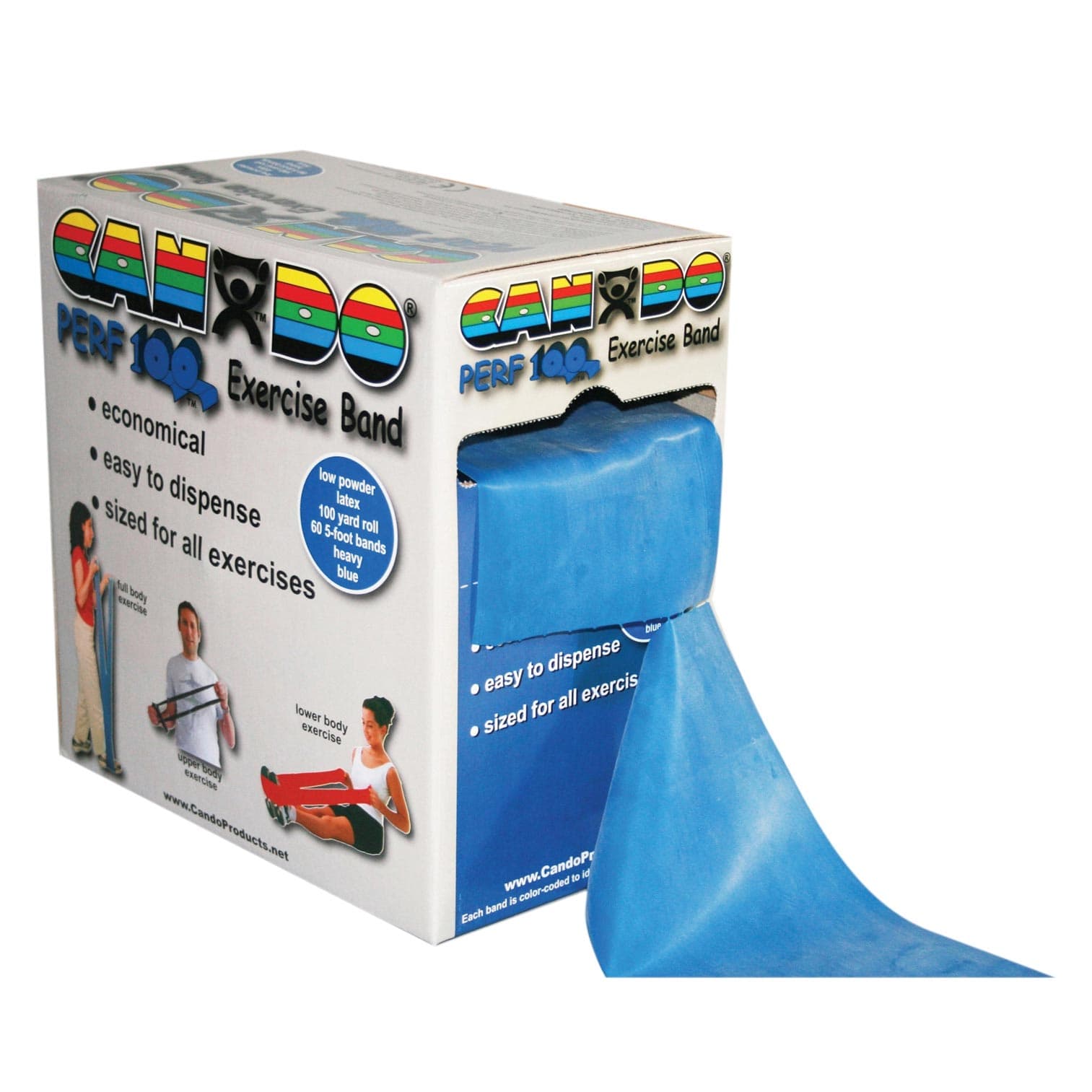 CanDo Low Powder Exercise Band 100 Yard Perf 100 Roll, Blue, heavy - Image 1