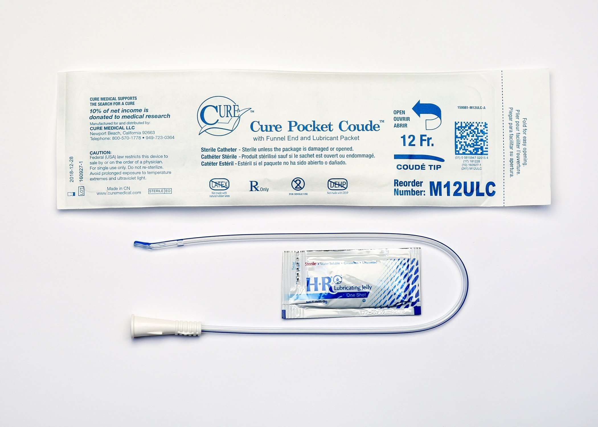 Cure Pocket Catheter for Male with Lubricant, 12 Fr - Each - Image 1
