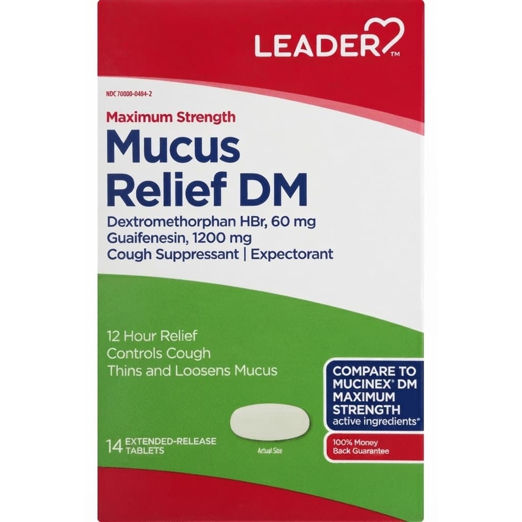 Leader Mucus Relief, DM, Maximum Strength, Extended-Release Tablets - 60 Count - Image 1