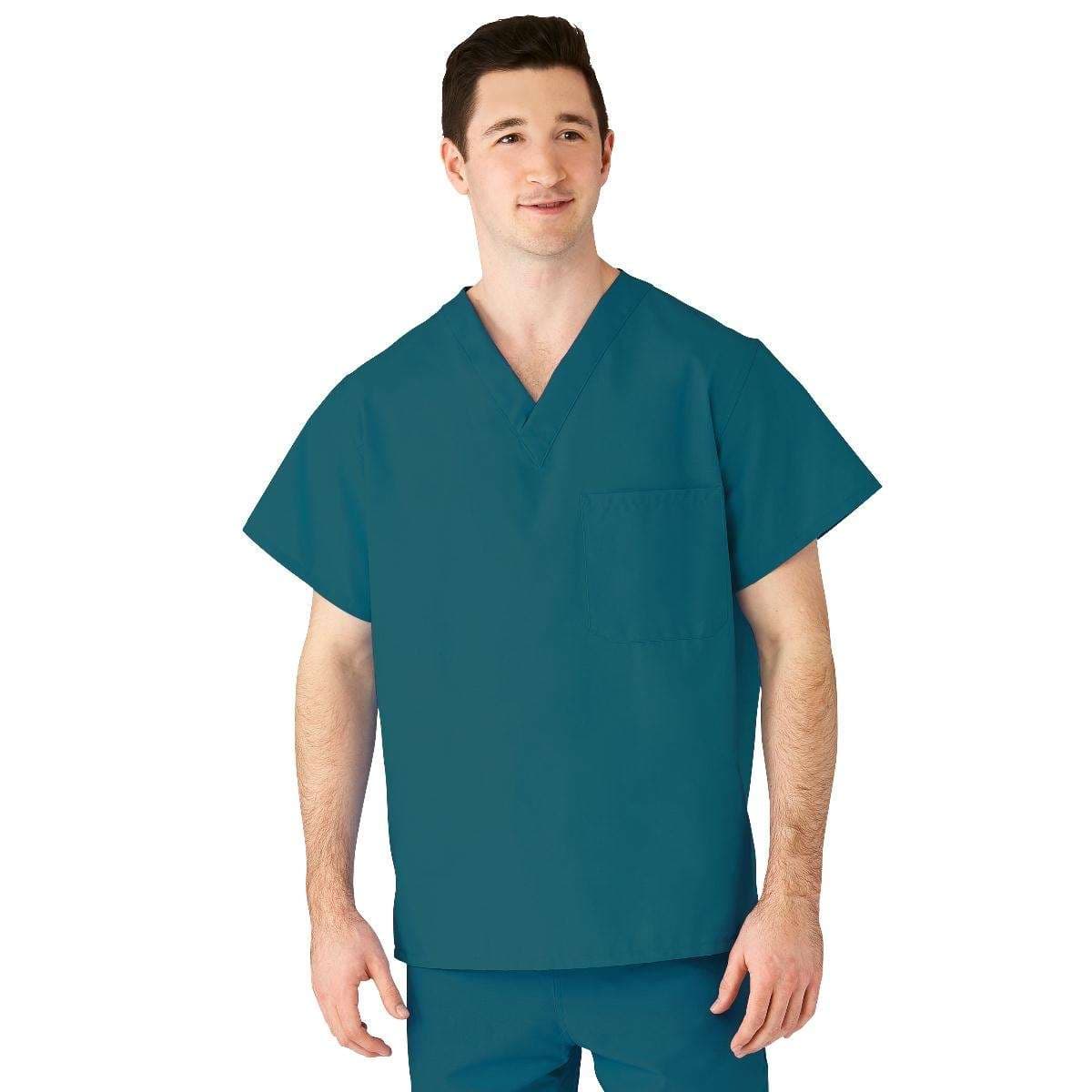 Medline AngelStat Unisex Reversible V-Neck Scrub Tops With 2 Pockets, Peacock, Large - Image 1