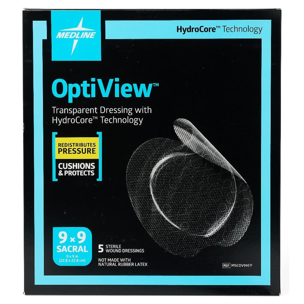 Medline OptiView Transparent HydroCore Wound Dressing, Sacrum, 9 x 9 Inch - Box of 5 - Image 1