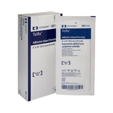 Telfa Adhesive Island Dressing, 4 x 10 Inch - Case of 100 - Image 1