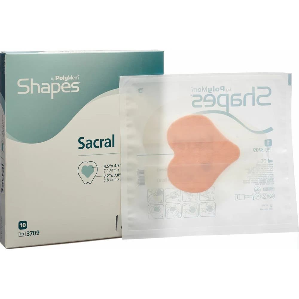 Polymem Shapes Sacral Foam Dressing, 7.2 x 7.8 Inch - Case of 20 - Image 1
