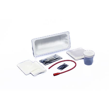 Dover Intermittent Catheterization Open Tray with Red Rubber catheter, 14 Fr - Case of 20 - Image 1