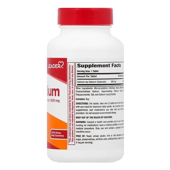 Leader Calcium Supplement Tablets, 600 mg - Bottle of 150 - Image 2