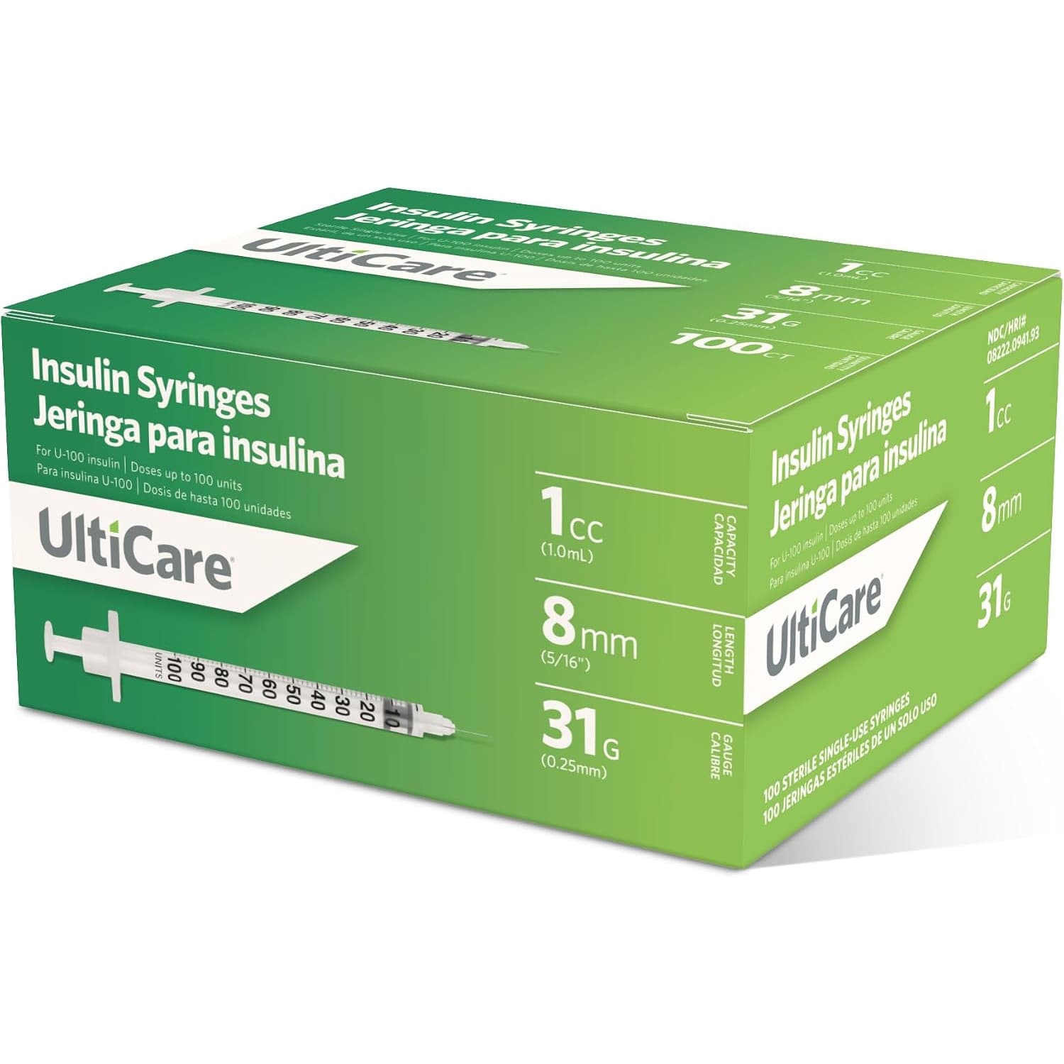 Ultimed UltiCare Insulin Syringe, 31 Gauge x 5/16 Inch, 1 mL - Box of 90 - Image 1