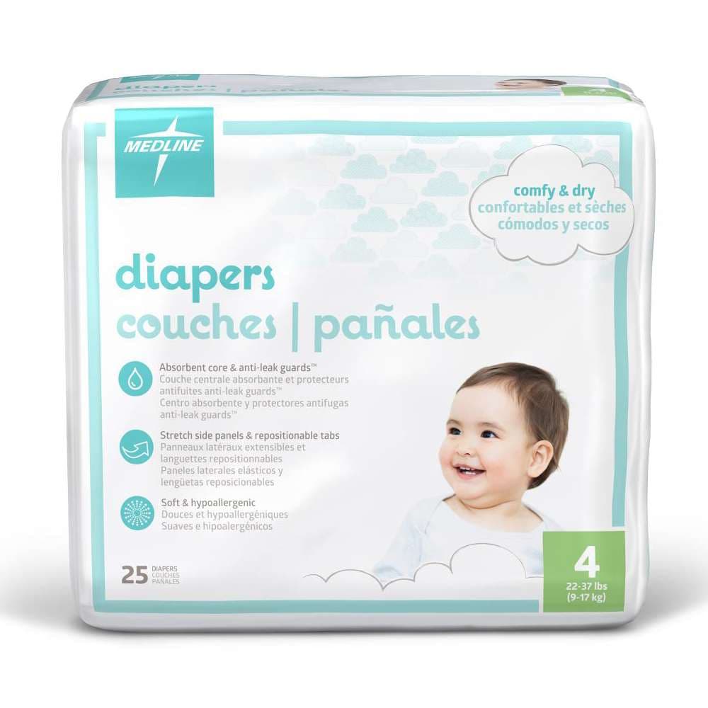 Medline Disposable Baby Diapers, Size 4 - Bag of 25 - Image 1
