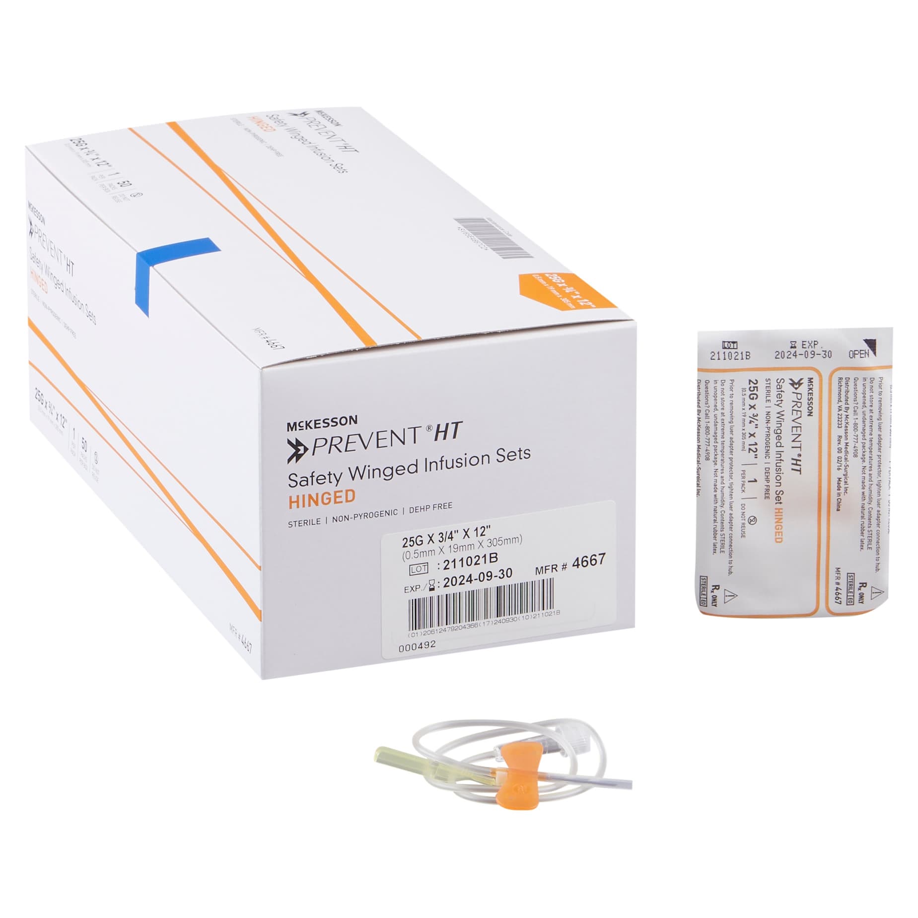 McKesson Prevent Infusion Set Fixed Wing Hub 3/4 Inch Sterile, 25 Gauge - Box of 50 - Image 1