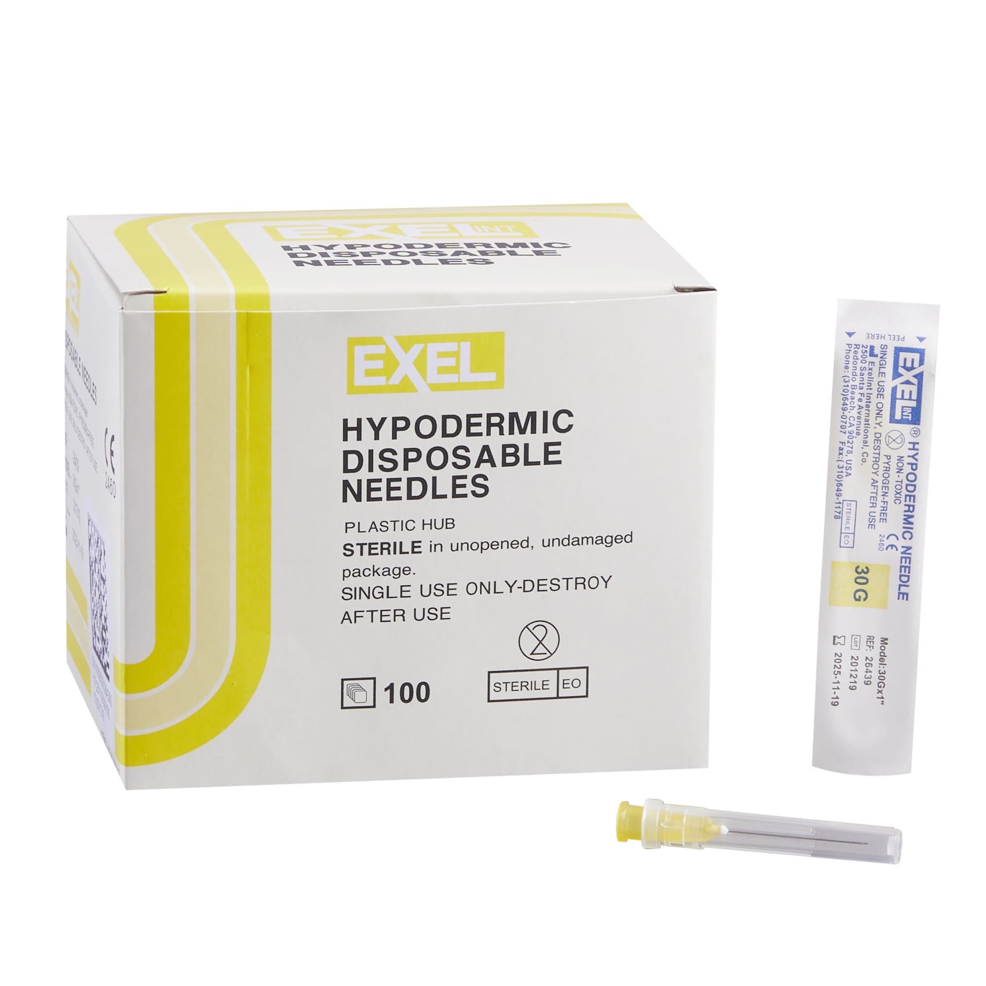 Exelint Hypodermic Needles For Specialty Use, Yellow, 30 Gauge, 1 Inch Length - Box of 100 - Image 1