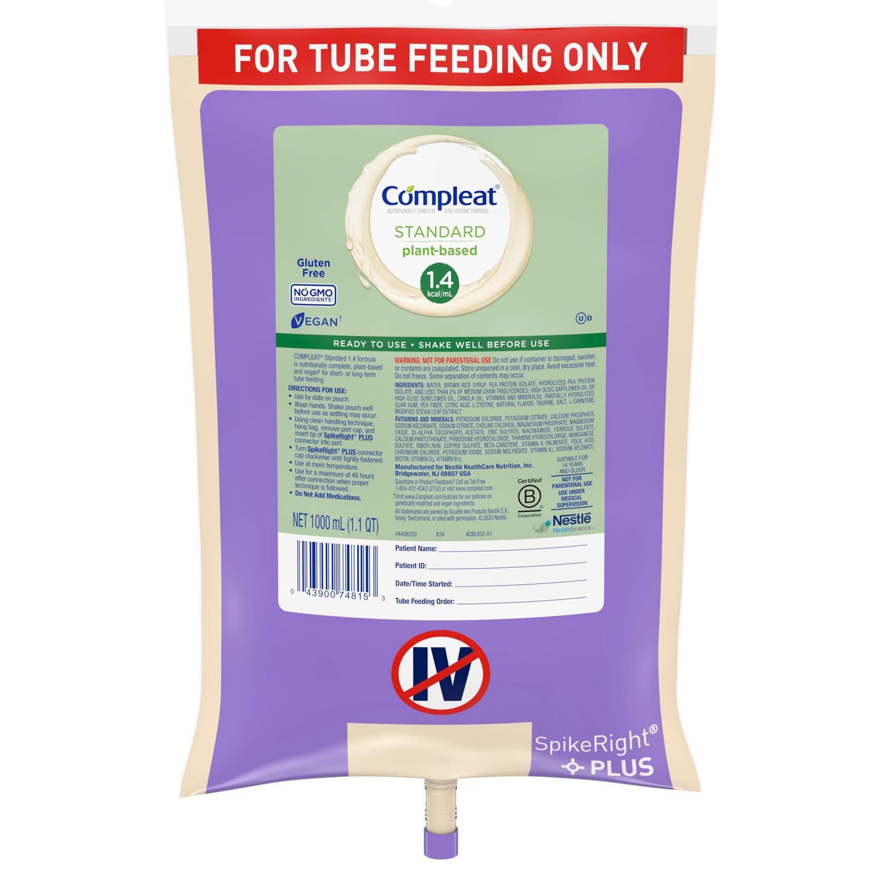 Compleat Standard 1.4 Plant Based Ready to Hang Tube Feeding Formula
