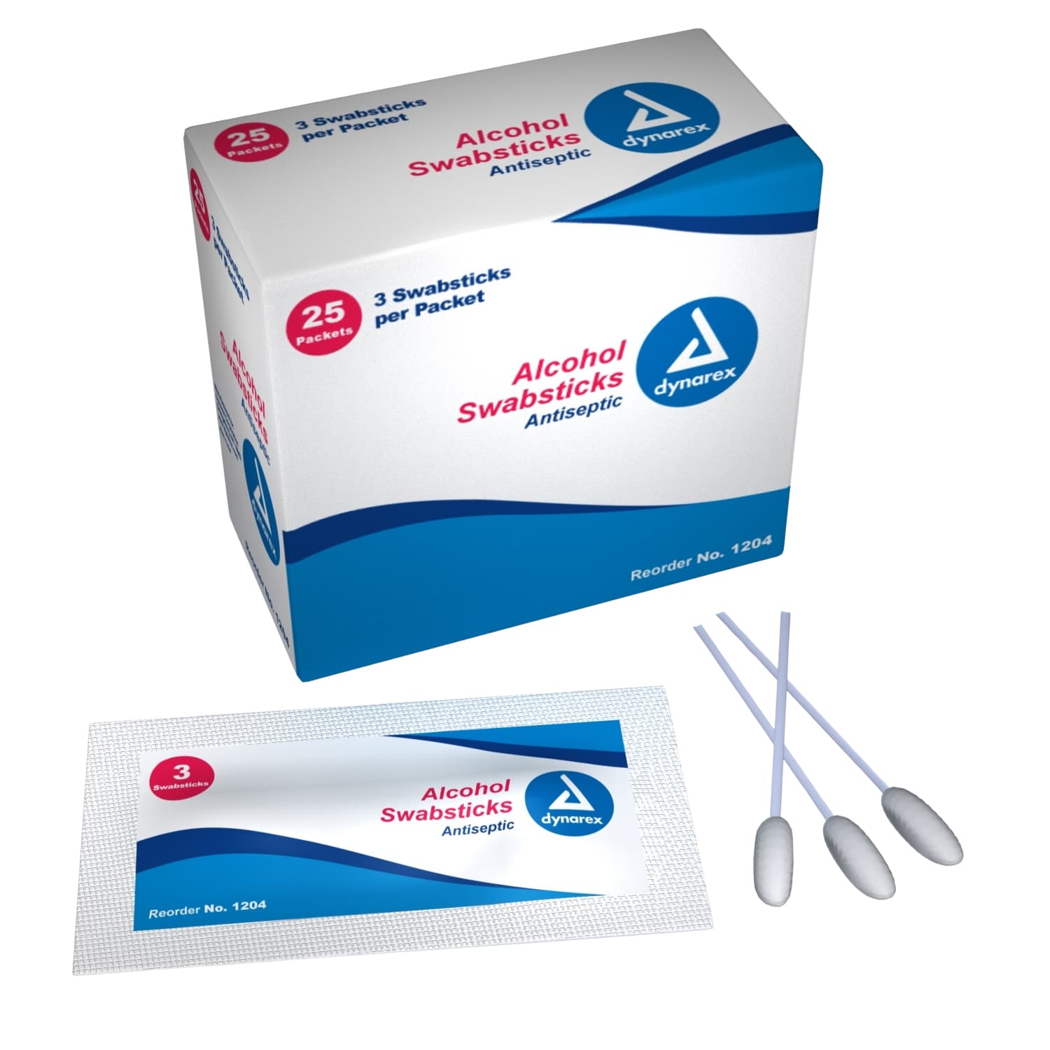 Dynarex Alcohol Swabstick, 3 Pack - Box of 25 - Image 1