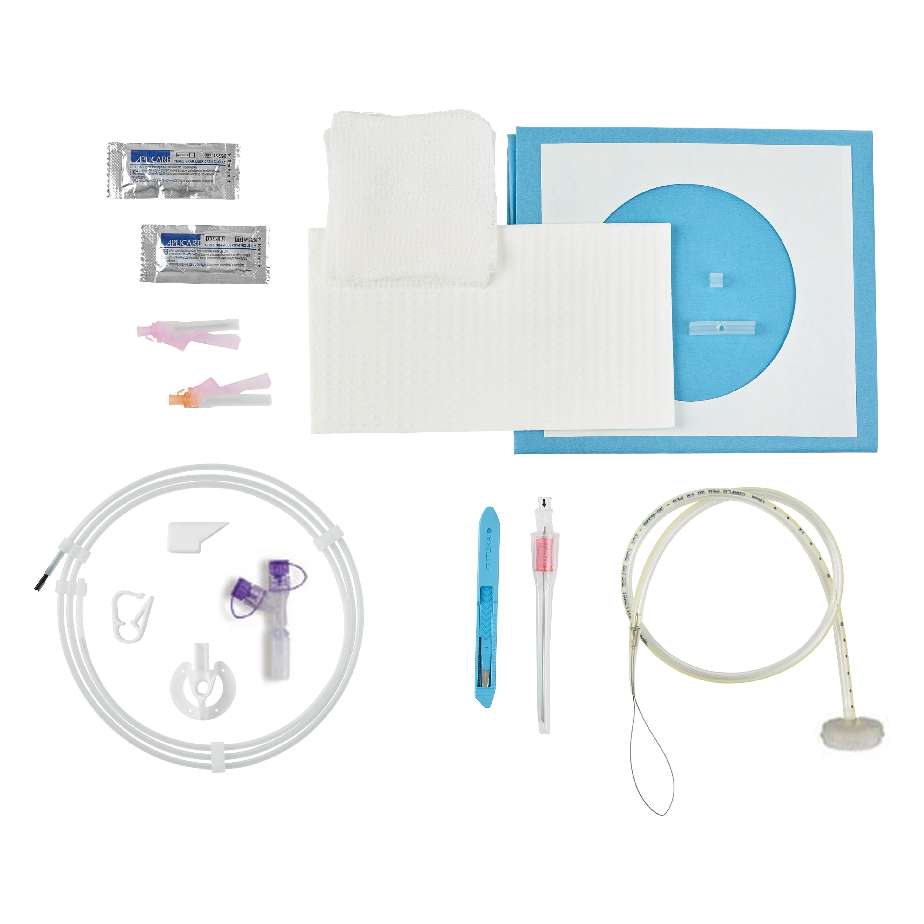 CORFLO PEG Feeding Tube, Ring Pull Non-Safety Basic Components Tray, 12 Fr - Case of 2 - Image 1