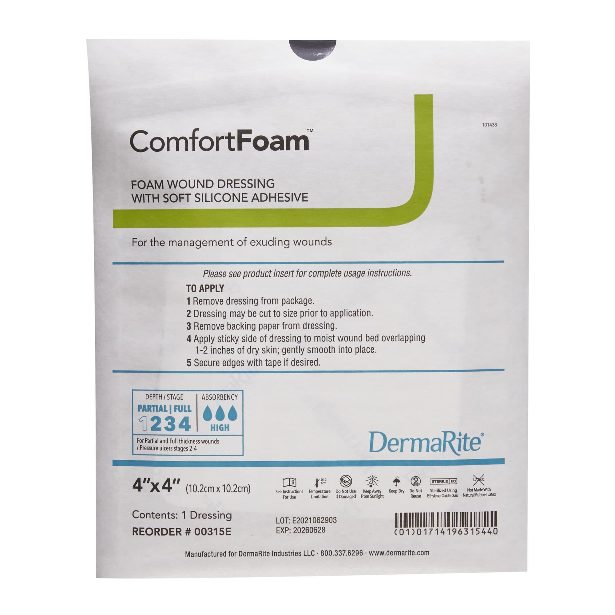 ComfortFoam Self Adherent Soft Silicone Adhesive Foam Wound Dressing, 4 x 4 Inch - Each - Image 1