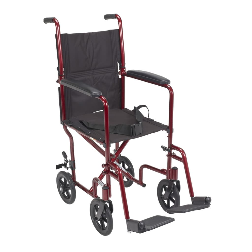Drive Aluminum Transport Chair, 19", Red - Each - Image 1
