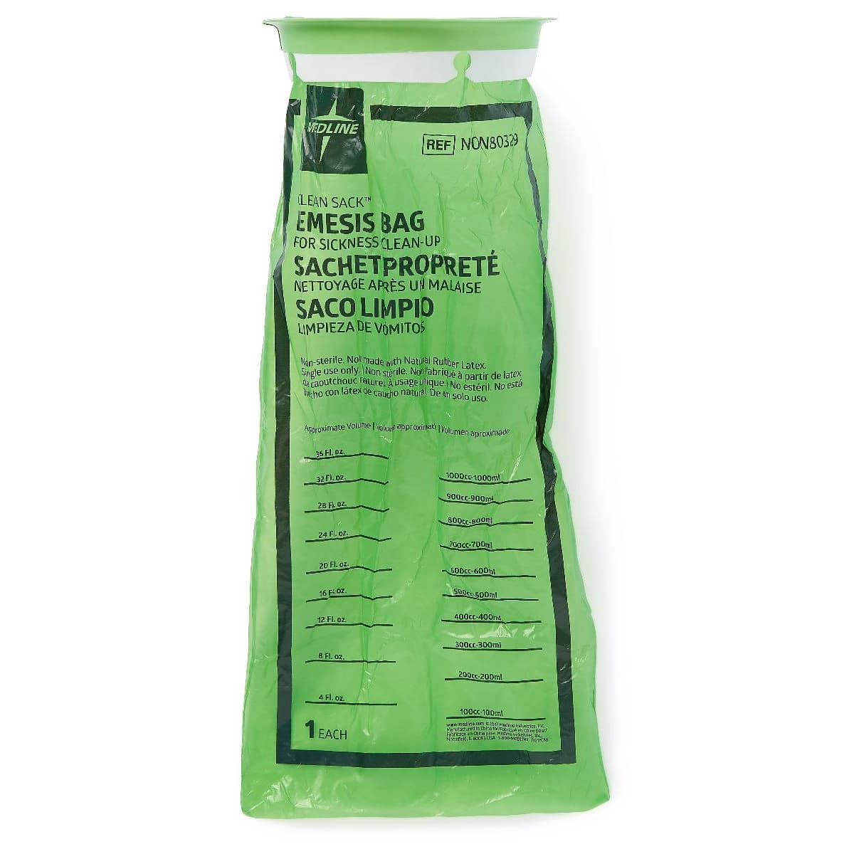 Emesis Bag with Rigid Plastic Ring, Graduated, Green, 36 oz - Gross of 144 - Image 1