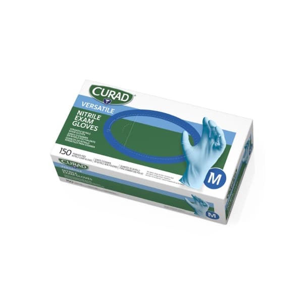 Curad Exam Glove Blue Beaded Cuff 4.1 mil to 6.0 mil Range, Medium - Case of 1500 - Image 1