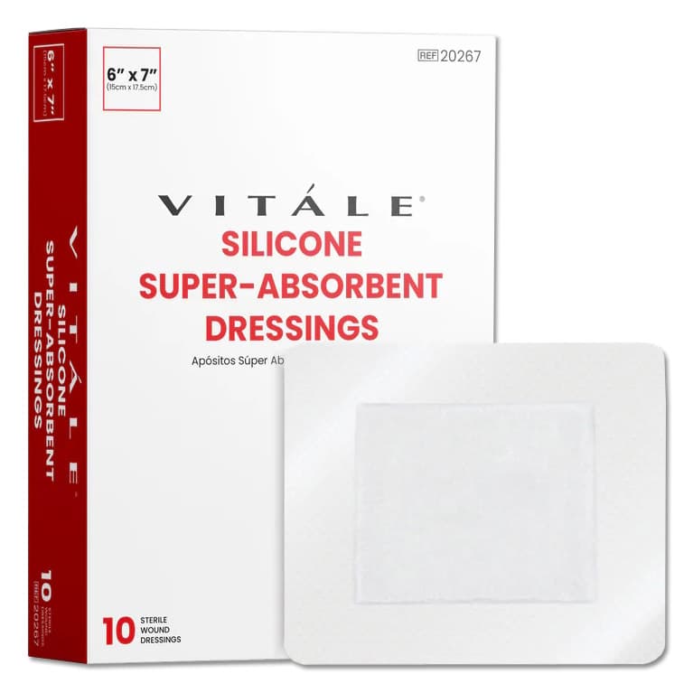 Vitale Silicone Super-Absorbent Dressings, 6" x 7" - Box of 10 - Image 1