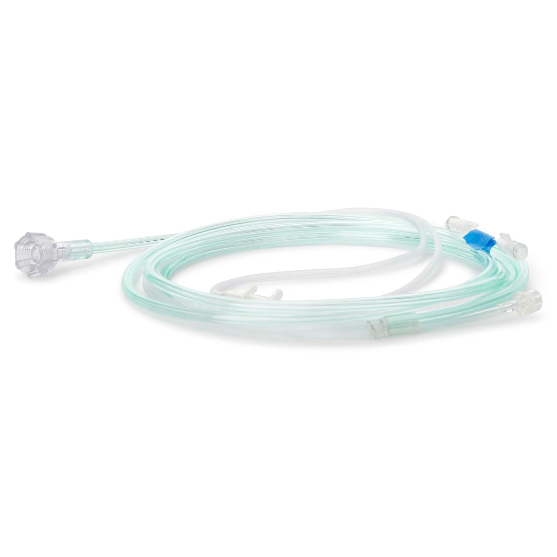 McKesson ETCO2 Nasal Sampling Cannula with O2 Delivery, Green, Male Luer Connector-2 Inch Pigtail Female Luer Connector, 7 Foot O2-2 Inch CO2 Line - Case of 25 - Image 1