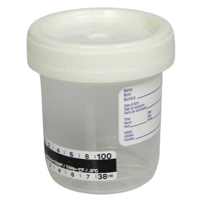 DuoClick Specimen Container with Temp. Strip, White Cap 90 ML x 53 MM - Case of 400