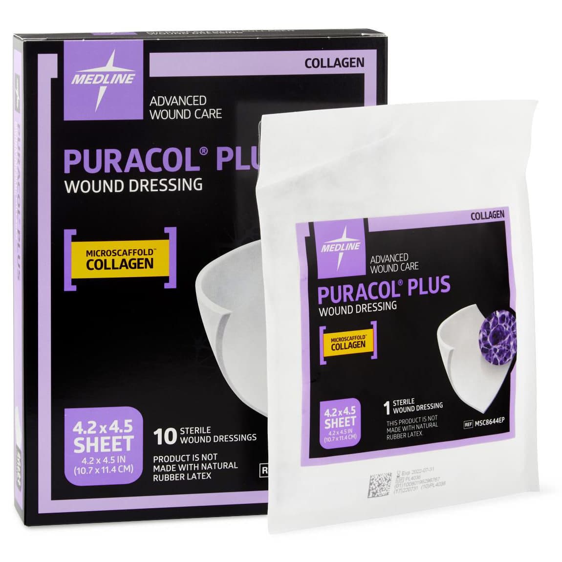 Puracol Plus Collagen Wound Dressing, Sterile, 4.2 x 4.5 Inch - Box of 10 - Image 1