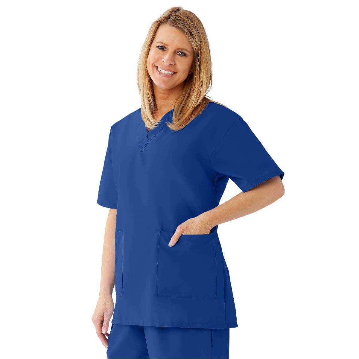 Medline Angelstat Women's V-neck Tunic Scrub Tops, Sapphire, 5XLarge - Image 1