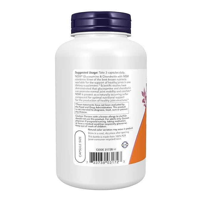 Now Foods Glucosamine & Chondroitin with MSM Capsules - Bottle of 180 - Image 3