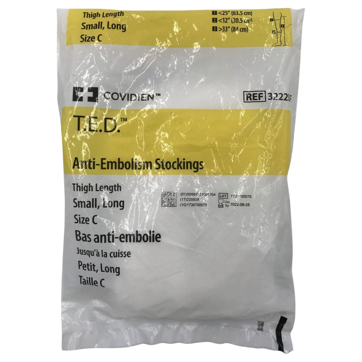 T.E.D Thigh-High Anti-Embolism Stockings for acute care, White, Small-Long - Pair - Image 1