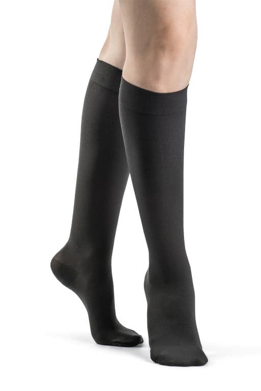 Sigvaris Women's Soft Opaque Calf-High Compression Socks, 15-20mmHg Closed Toe, Medium-Long, Graphite - Pair - Image 1