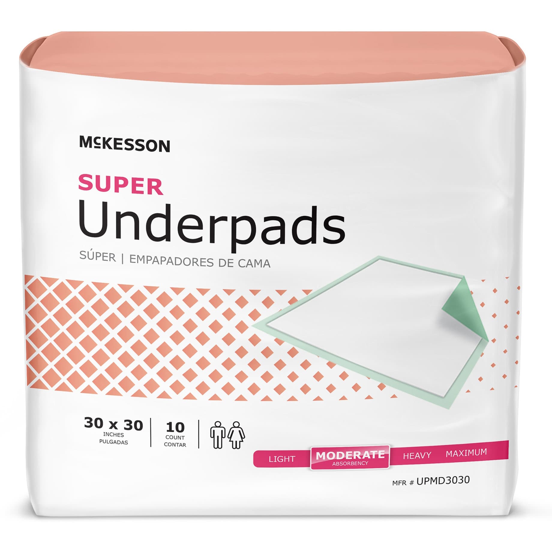 McKesson Super Incontinence Underpads, 30 x 30 Inch - Bag of 10 - Image 1