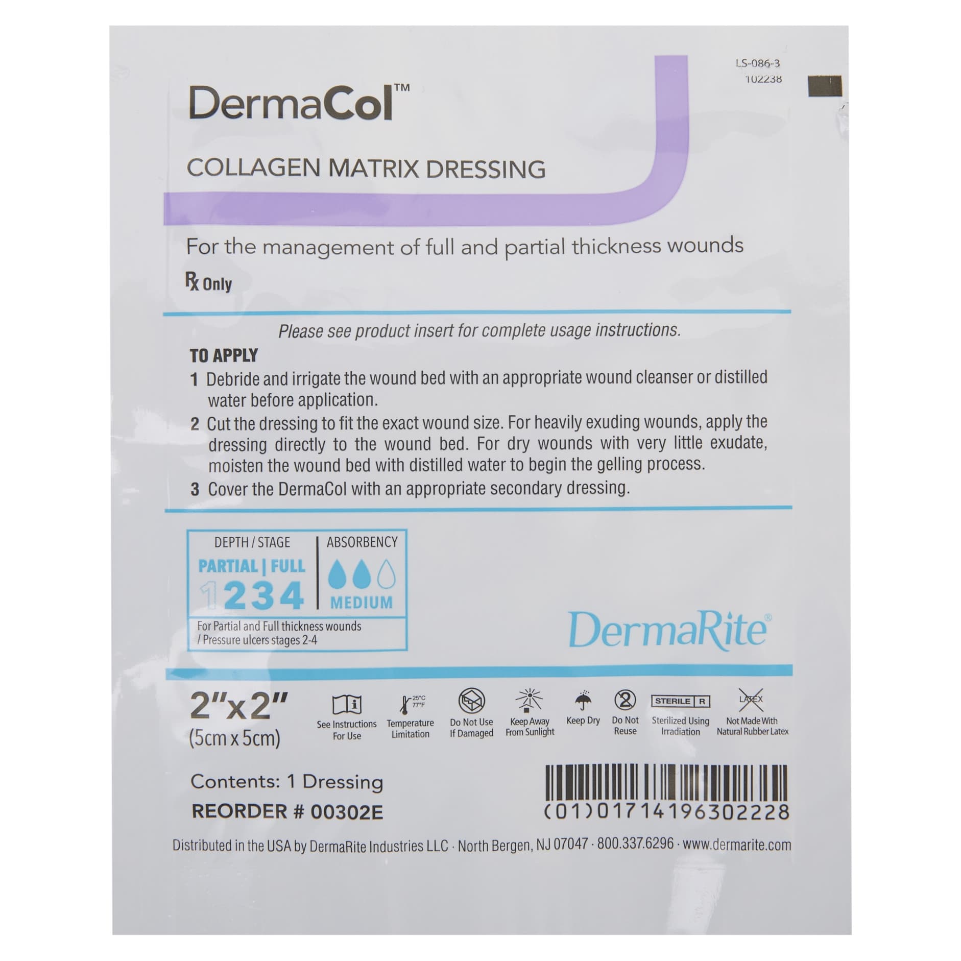 DermaCol Collagen Matrix Wound Dressing, 2 x 2 Inch - Each - Image 1