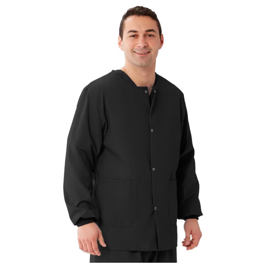 Medline Angelstat Black Unisex Warm-up Scrub Jacket, Small - Each - Image 1