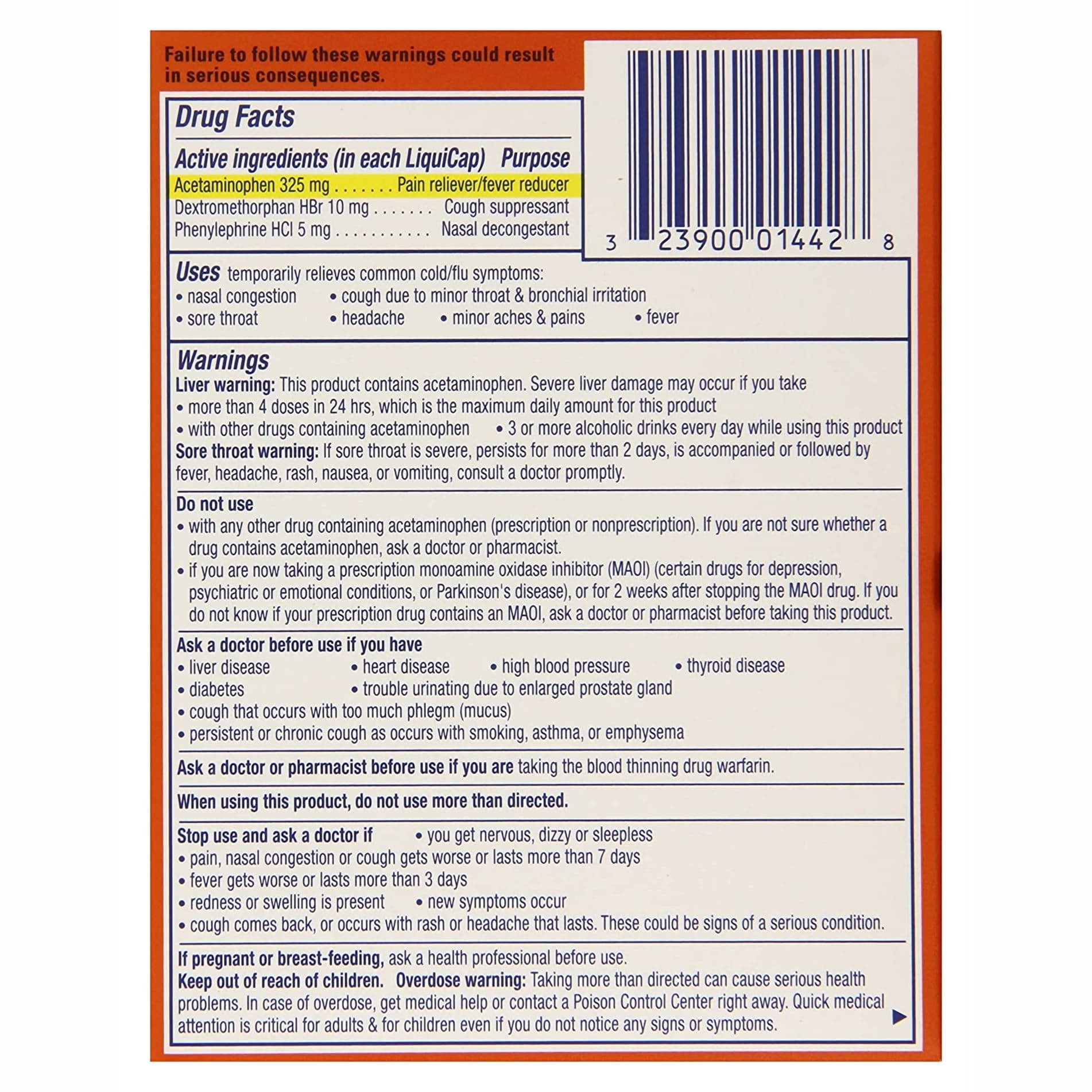 Vicks DayQuil Cold and Flu Multi-Symptom Relief, 325 mg - Box of 16 - Image 2