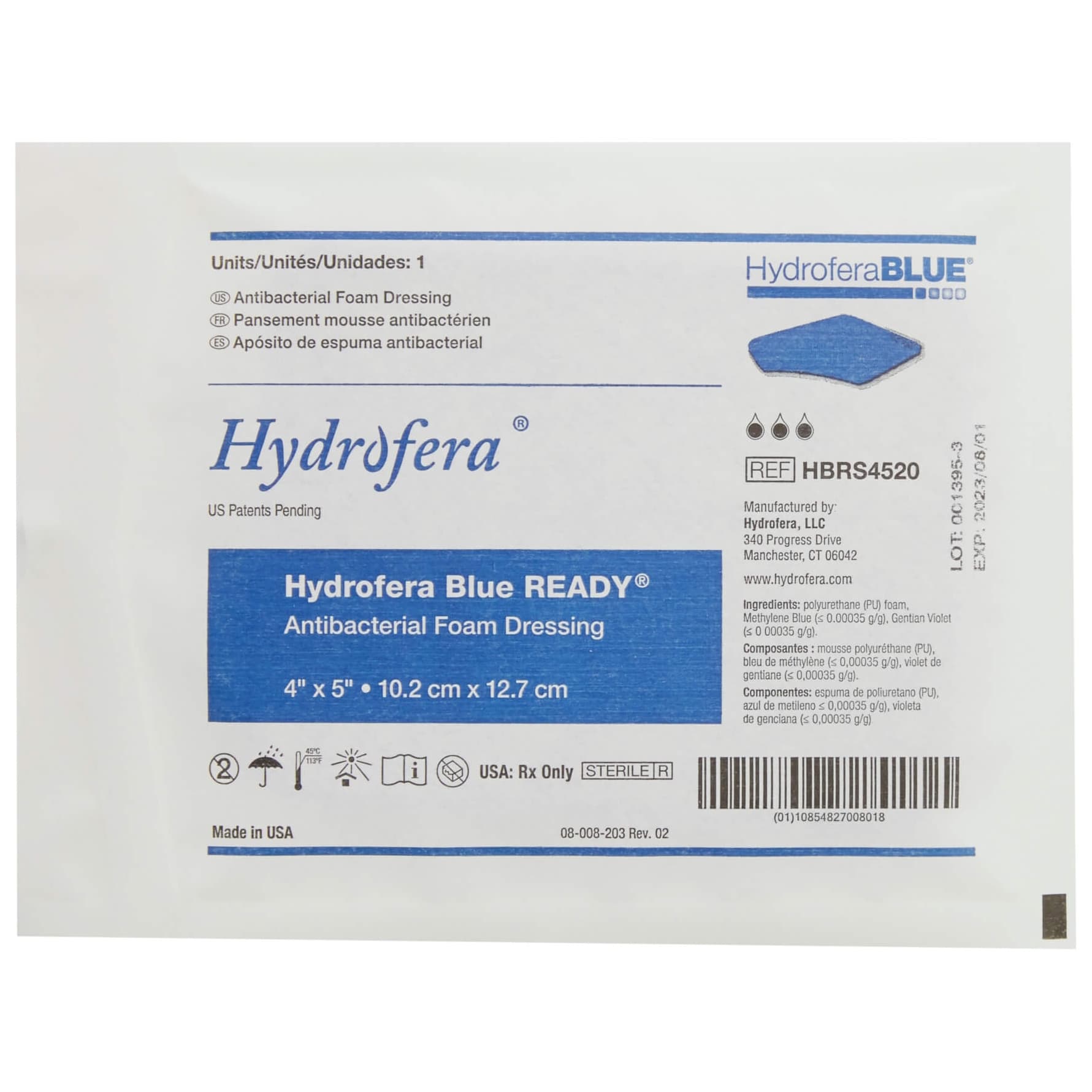 Hydrofera Blue READY Antibacterial Foam Dressing, 4 x 5 Inch - Each - Image 1