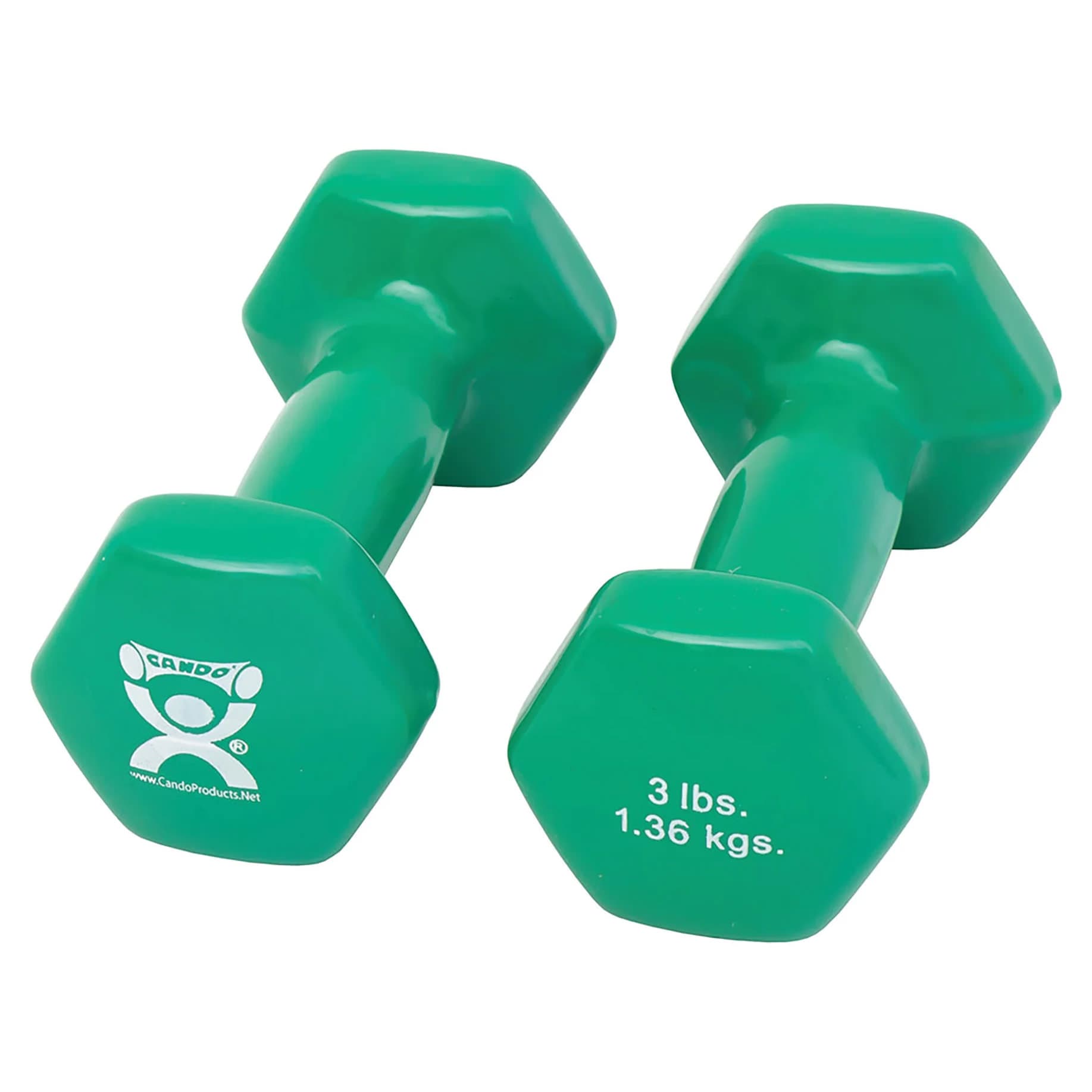 CanDo vinyl coated dumbbell, Green, 3 Lb - Pair - Image 1
