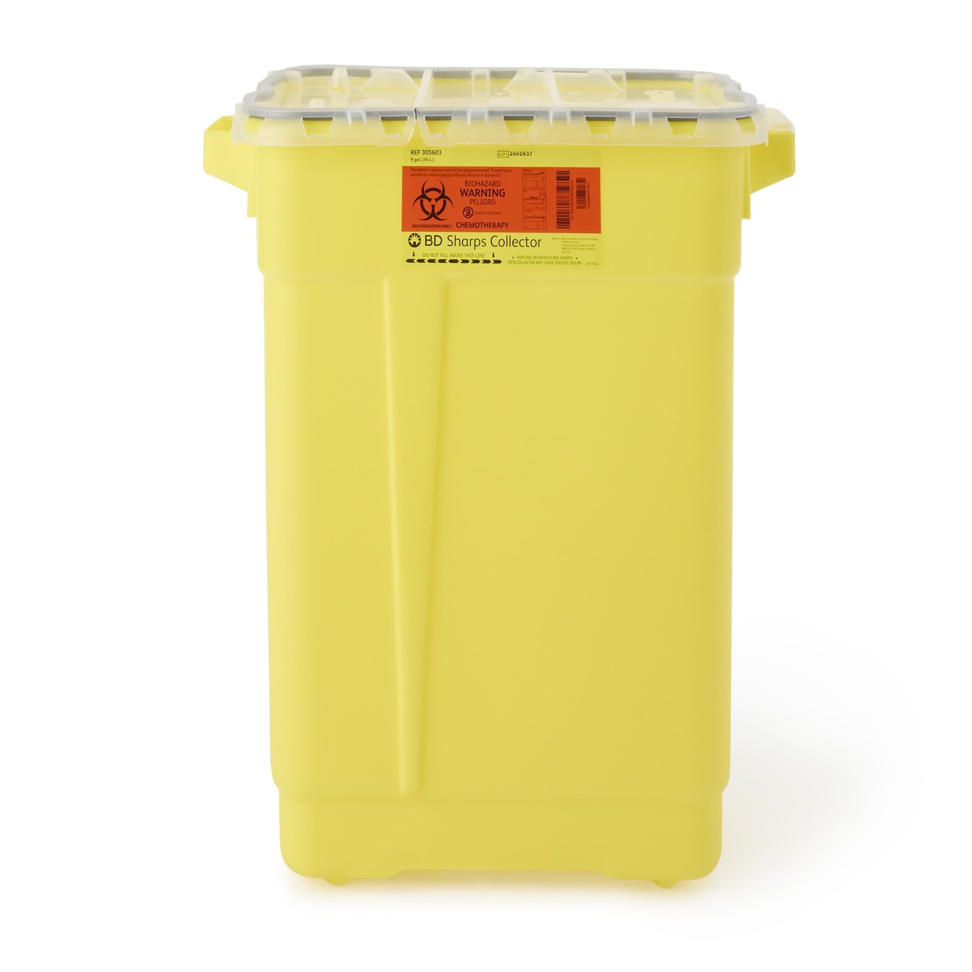 BD Chemotherapy Collectors, Yellow, 9 Gallon, Hinged Top - Case of 8 - Image 1