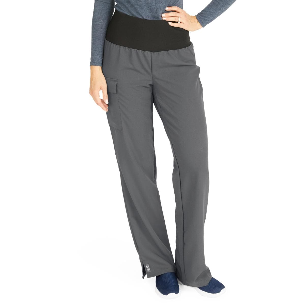 Medline Ocean AVE Women's Stretch Wide Waistband Scrub Pants with Cargo Pocket, Charcoal, 2XLarge, Tall - Image 1