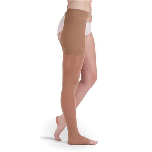 Mediven Plus Thigh High 40-50mmHg Compression Stocking Waist Attachment, Right, Petite, Open Toe, Beige, Size I - Pair - Image 1