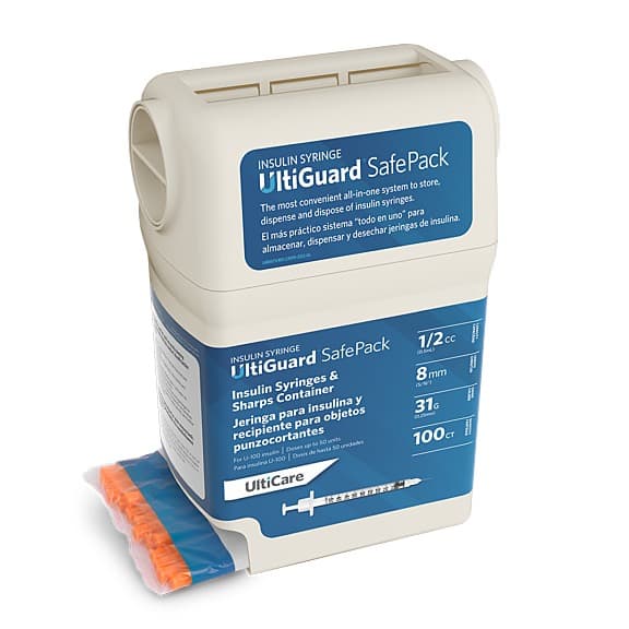 UltiGuard Safe Pack U-100 Insulin Syringes, 1/2 ML - Box of 100 - Image 1