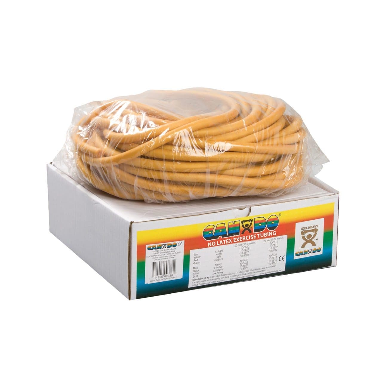 CanDo Latex Free Exercise Tubing, 100 Feet dispenser roll, Gold, 3X Heavy - Image 1