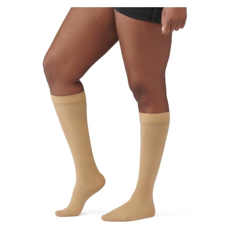 Curad Knee-High Unisex Compression Hosiery, Closed Toe, 30-40 mmHg, Tan, Size E - Pair - Image 1