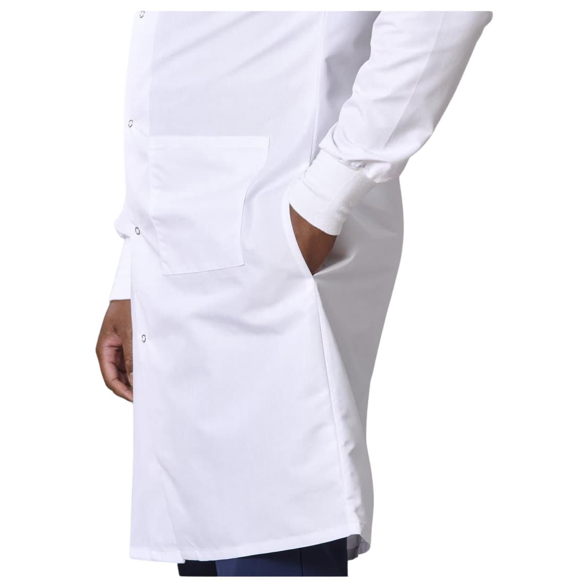 Medline Propel Unisex 4-Pocket Full-Length Lab Coat with Knit Cuff and Snap Button - Image 3