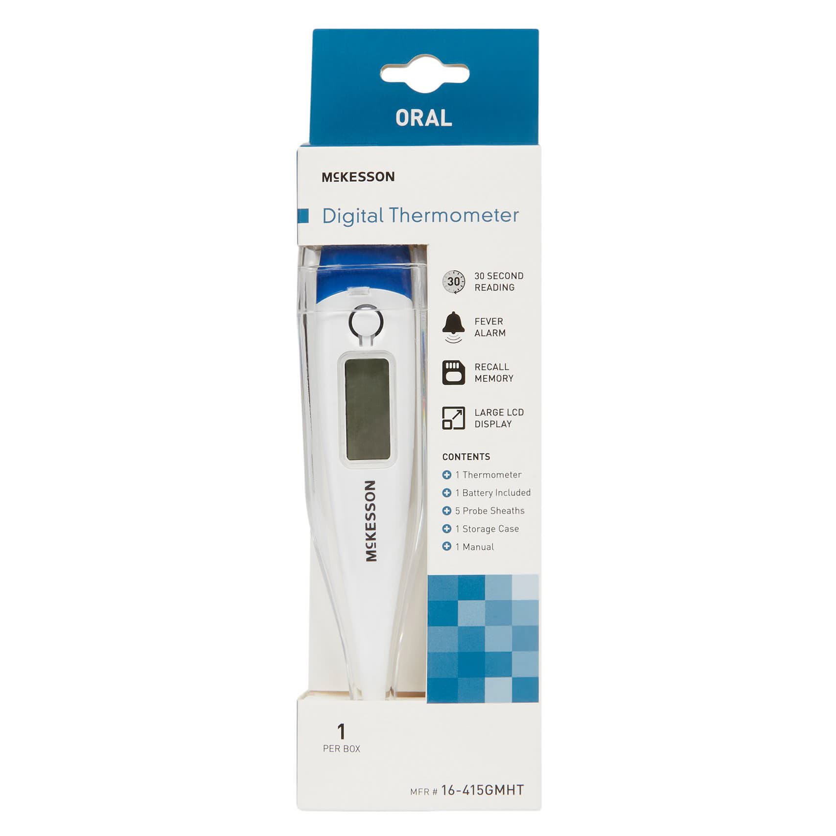 McKesson Digital Stick Thermometer 30 Second Response, LCD Display, Oral Probe - Case of 20 - Image 1