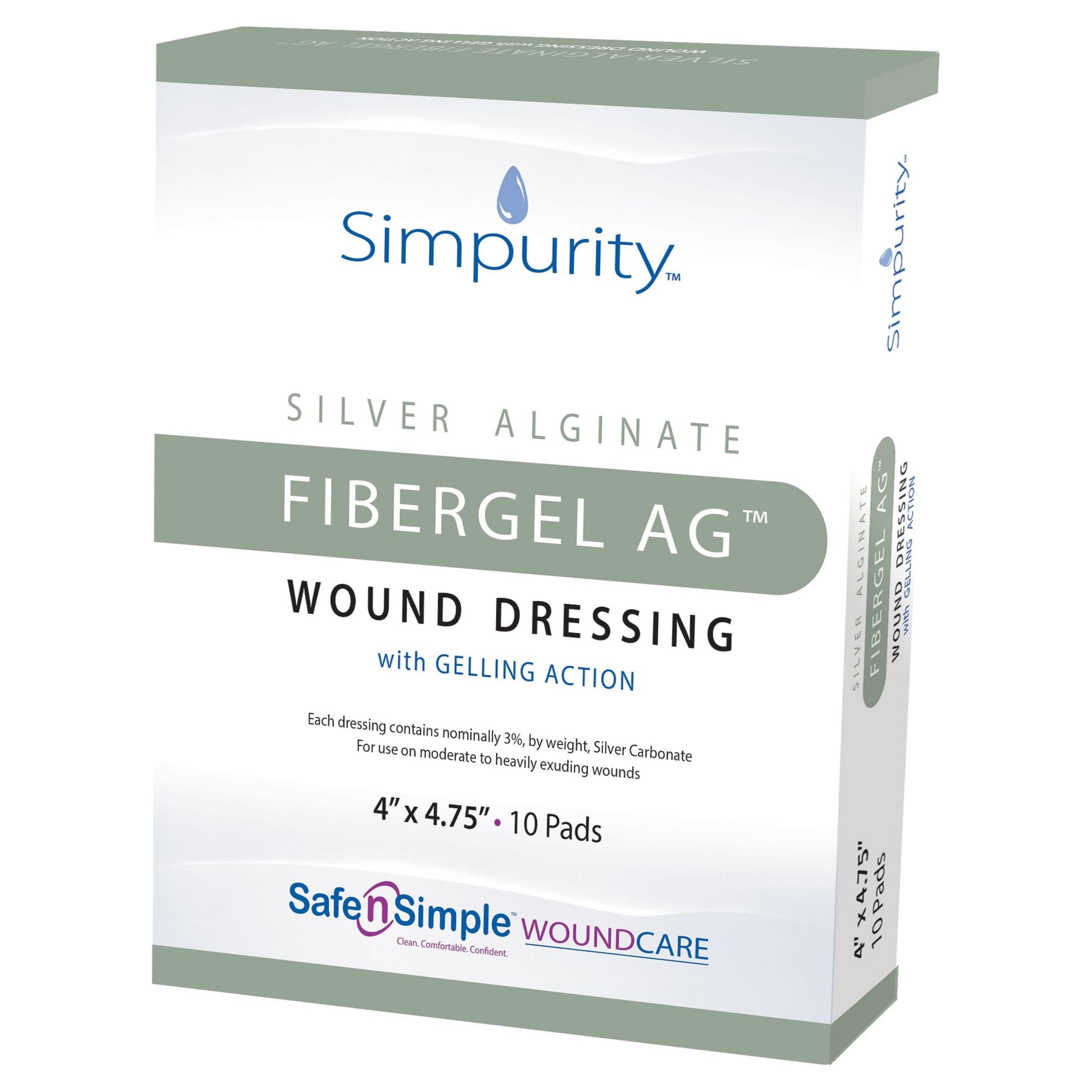Simpurity Fibergel AG Silver Alginate Wound Dressing, 4 x 4.75 Inch - Box of 10 - Image 1