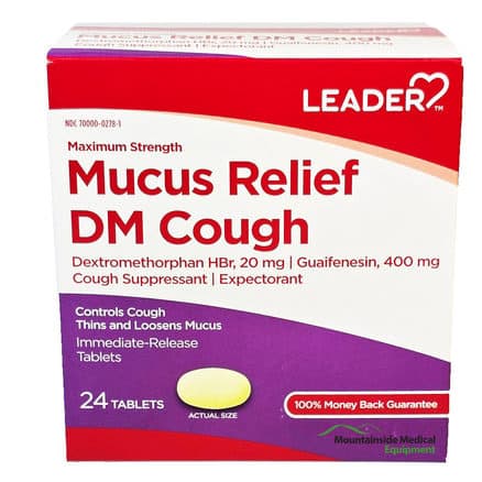 Leader Mucus Relief DM Cough Medicine Maximum Strength Tablets, 24 Count - Image 2