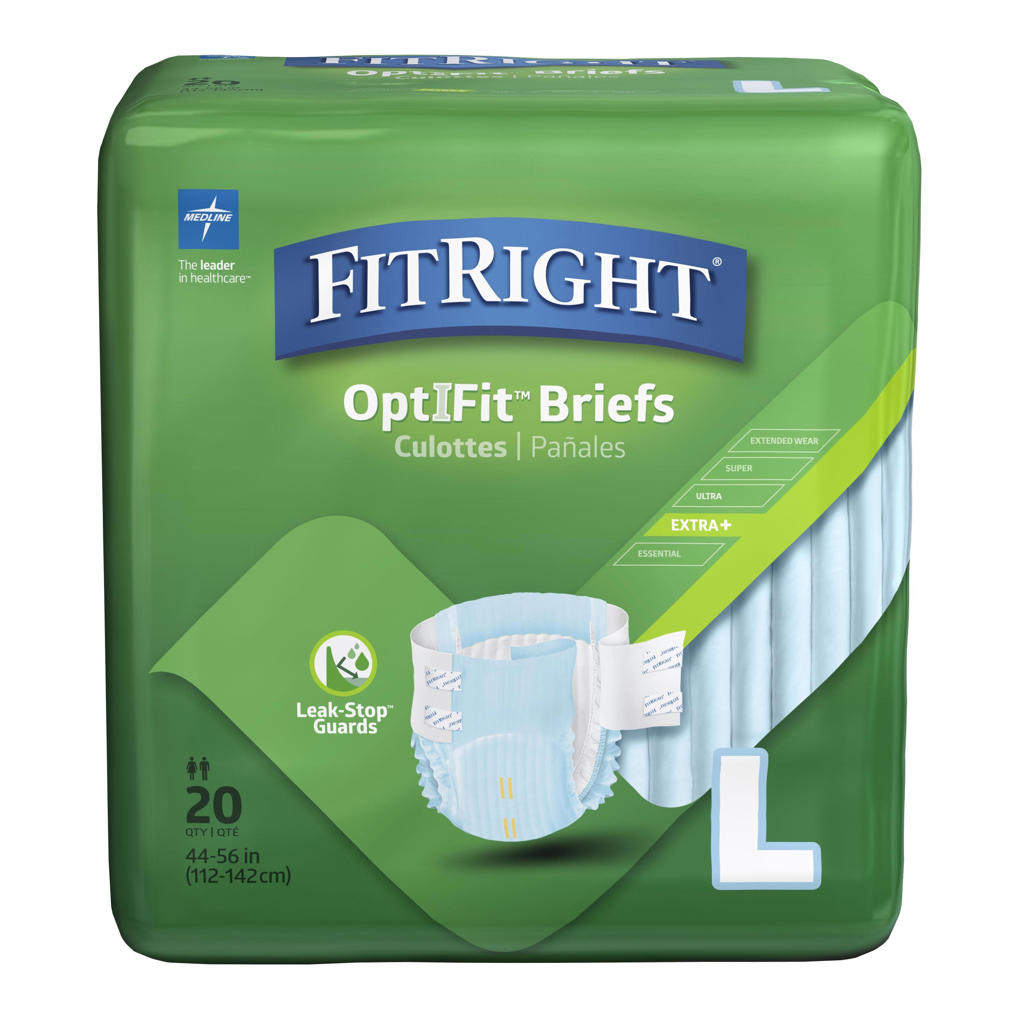 FitRight OptiFit Extra+ Disposable Briefs, Large - Case of 80 - Image 1